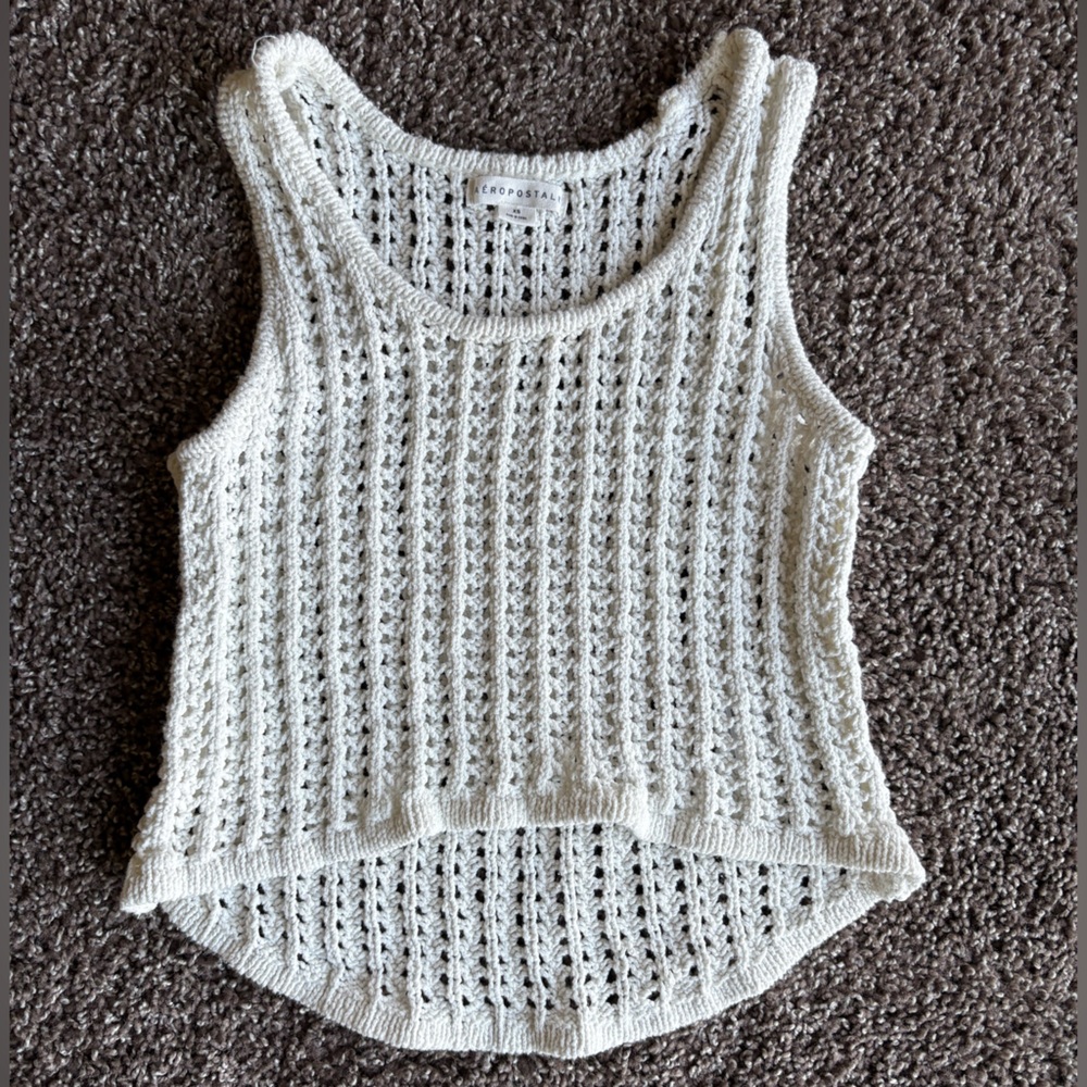 Aeropostale White Crochet Knit Tank Top